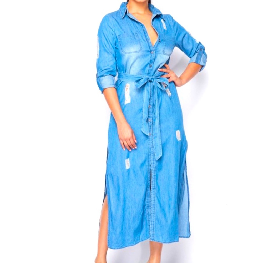 Distressed Soft Denim Dress/Jacket (Light Wash)